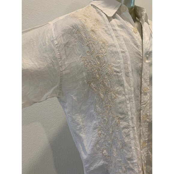 Empra White Linen Embroidered Button Up Shirt Size XL - Picture 5 of 13